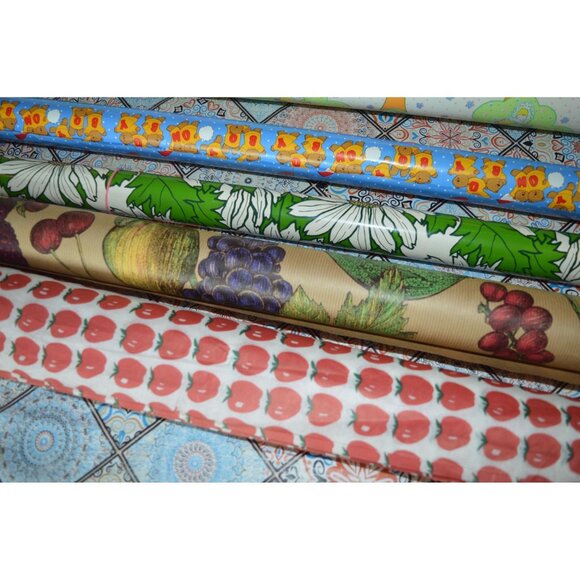 Vintage 80s Gift Wrapping Paper & Tissue Bundle Apples Fruit Daisies Bears Baby - Picture 2 of 3